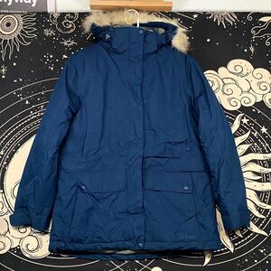 L.L.Bean Jacket Women's S Blue Polyester Parka Quilted Faux Fur Trimmed Hood